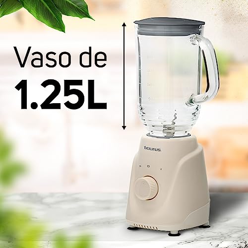 Licuadora de 1L Taurus, 350 Watts 2 Velocidades, Acople Easy Fit de Larga Duración, Cuchillas de Acero Inoxidable, color blanco, modelo MENINAGLASSEC