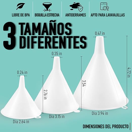 Juego de Embudos U Chef Grises de Plástico para Cocina de Grado Alimenticio