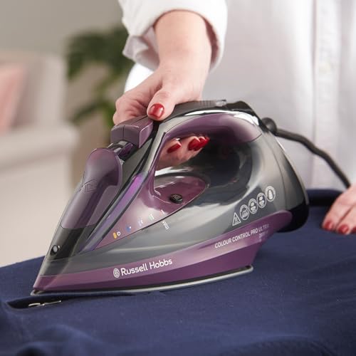 Russell Hobbs Plancha de vapor, suela antiadherente de cerámica, 195 g, vapor variable de 50 g, depósito de agua de 380 ml, autolimpieza, función antical y antigoteo, luz de control de color, 2800 W,