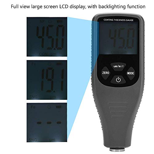 Walfront Probador de Espesor de Recubrimiento RZ240 Medidor de Prueba Automático de Metal Digital Medidor de Pintura de Espesor Portátil con Retroiluminación LCD para Uso Automotriz 0~1500um