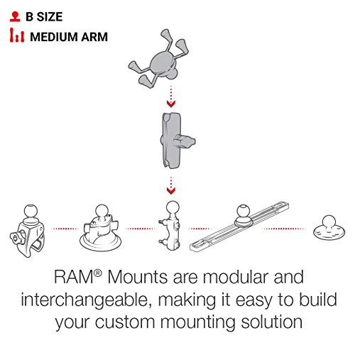 Soporte para Teléfono RAM Mounts Negro X-Grip con Doble Brazo Compuesto Mediano Compatible con Bola RAM B 1 Pulgada