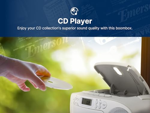 Reproductor de CD Portátil Emerson Negro con Cassette, Grabadora de Cinta, Radio AM/FM y Altavoces Duales