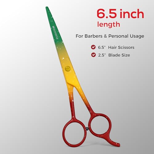 Tijeras de corte de pelo de 6,5 pulgadas para profesionales, barberos y peluqueros - Tijeras de pelo para cortar y recortar - Tijeras de pelo para hombres y mujeres (rojo, amarillo y verde)
