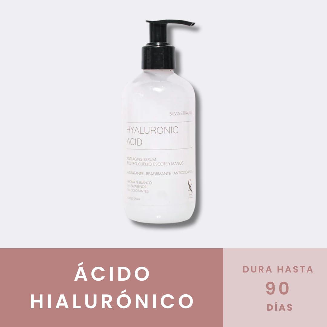 SILVIA STRAUSS Suero Facial Hyaluronic Acid Suero Gel Hidratante con Ácido Hialurónico para Rostro, Escote, Cuello y Manos, 250ml