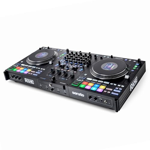 Controlador DJ Rane Performer Negro Motorizado 4 Canales con Platos 7" Displays Faders Precision Feel Stems FX Avanzado Serato DJ Pro