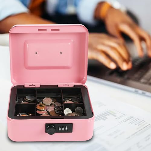 Caja fuerte Xydled de acero con cerradura de combinación, caja fuerte con bandeja extraíble para monedas y cerradura de llave, 20 x 16 x 9 cm.