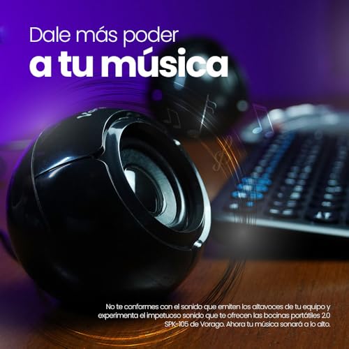Vorago Bocinas SPK-105 2.0 para computadora, Altavoces pasivos 6W, Entrada USB alimentacion y 3.5 mm Audio