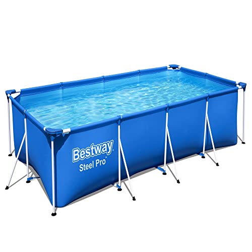 BESTWAY 56425 Alberca con Estructura Rectangular 4.00x2.11x.81cm Azul Bomba, Azul