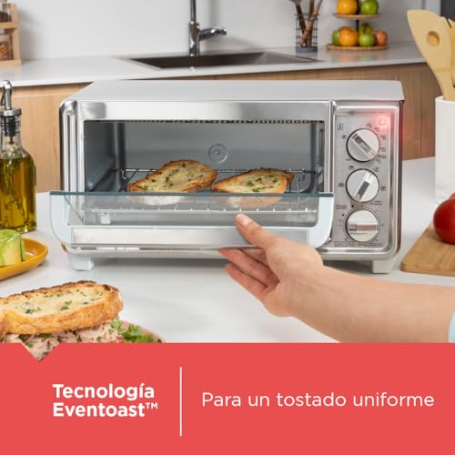 Black+Decker Horno tostador de 4 rebanadas, TO4130-1SDLA con tecnologia Eventoast para un tostado uniforme, 5 Funciones de cocción, 1150 Watts