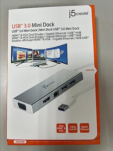 J5create Hub USB 3.0 con HDMI, VGA, RJ45 Gigabit Ethernet, 2 puertos USB 3.1 tipo A - Adaptador de transferencia de datos de alta velocidad para Mac, Windows, PC de sobremesa - Soporta resolución de hasta 2K