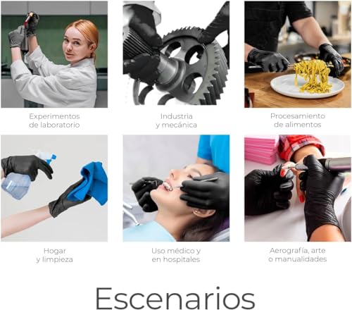 Guantes Desechables de Nitrilo Vinil Alta Calidad Negro Ajuste Perfecto Resistentes Sin Látex Sin Polvo Ambidiestros