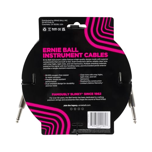 Cable para Instrumentos Ernie Ball Silver Fox Trenzado Recto/Recto 3 m
