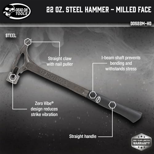 Dead On Tools - Martillo de acero (cara fresada, 22 onzas) (DOS22M-HD)