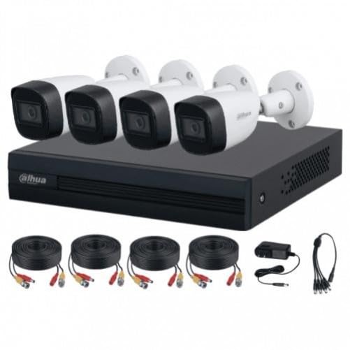 Dahua Kit de Vigilancia, DVR 4 Canales con IA, 4 Camaras Full Color 2MP Plasticas con Microfono Integrado