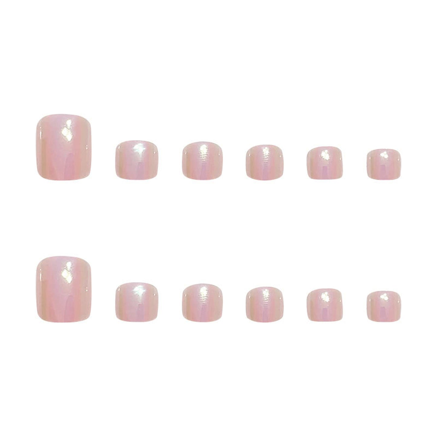 Yheakne Shiny Coffin Press on Toenails Glossy Ballerina Pink Fake Toe Nails Solid Clip on Nails Shimmer Art Full Cover Artificial False ToeNails Tips for Women and Girls 24Pcs (Shimmer Pink)