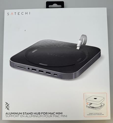 Soporte y Hub Tipo-C SATECHI Gris Espacial con Puerto de Datos USB-C y Lectores de Tarjetas para Mac Mini y Mac Studio