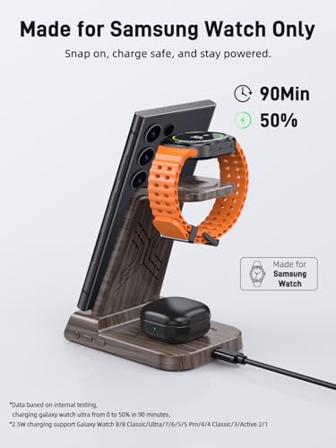 Cargador inalámbrico para estación de Carga Samsung, Cargador de teléfono Android 3 en 1 para Samsung Galaxy S25 Ultra/S24 Ultra/S23/Z Fold7/Flip7, Galaxy Watch 8/8 Classic/Ultra/7/6/5, Galaxy Buds 3