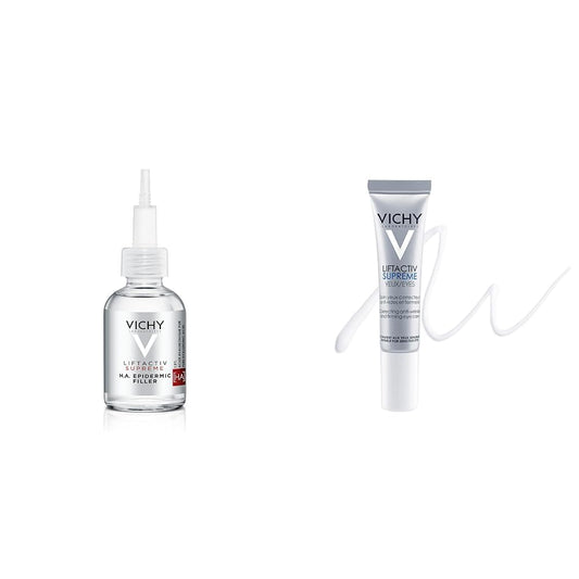 Vichy Ha epidermic filler: serum anti arrugas de acido hialuronico + LiftActiv Crema para Contorno de Ojos - antiarrugas y reafirmante, con Ramnosa y cafeína actúa en arrugas, párpados
