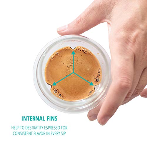 KRUVE Propel - Vaso de expreso, hecho a mano, de doble pared, transparente, 0.1 oz, diseño científico (juego de dos)