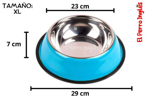 El Perro Inglés Plato de Acero Inoxidable para Mascotas, Diferentes Colores, Excelente Calidad. (Azul, XL (64 oz))
