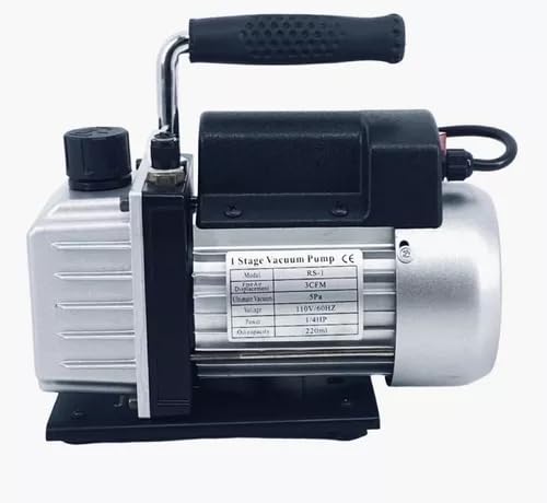 FIXITFAST Bomba de vacío rotativa de paletas de una etapa 3CFM 5 Pa 1/3HP para aire acondicionado refrigerante HVAC herramienta de aire, puerto de entrada abocardado Capacidad de aceite 225ml Negro