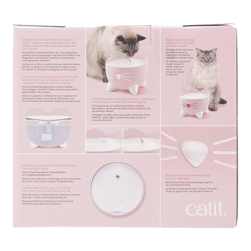 Catit PIXI - Fuente de Agua para Gatos con Triple Filtro y Opciones ergonómicas para Beber, Color Rosa