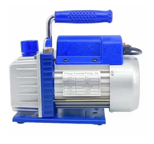 FIXITFAST Bomba de vacío rotativa de paletas de una etapa 3CFM 5 Pa 1/3HP para aire acondicionado refrigerante HVAC herramienta de aire, puerto de entrada abocardado Capacidad de aceite 225ml Azul