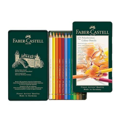Faber-Castell Polychromos Profesionales para Arte con 12 distintos Colores, set colores de calidad profesional, diseñado para ofrecer a los artistas y aficionados una herramienta de dibujo excepcional