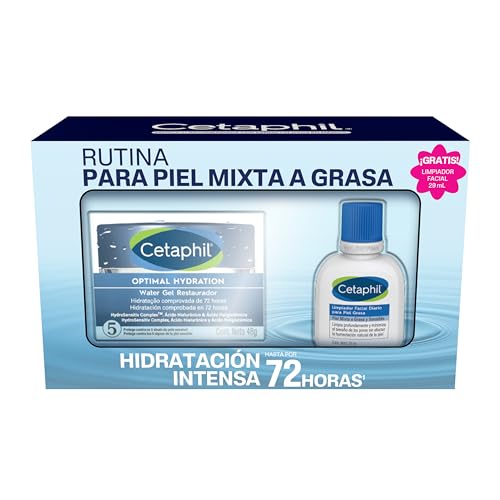 Kit Cetaphil para Piel Mixta a Grasa Optimal Hydration Water Gel Restaurador 48g + Regalo Limpiador Facial Diario Para Piel Grasa 29ml Recomendado por Dermatólogos para Piel Sensible.
