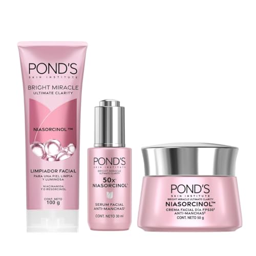 POND'S Bright Miracle rutina de 3 pasos: Crema día + Limpiador Facial + Sérum con NIASORCINOL
