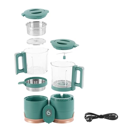 Babymoov Duo Meal de Vidrio 4 en 1: Procesador de Alimentos para Bebés con Vaporizador de Vidrio Incorporado, Cesta de Acero Inoxidable y Licuadora de Vidrio (Capacidad de Más de 6 Tazas), Verde