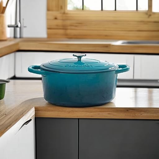 Crock Pot Olla, horno holandés redondo, Turquesa Degradado, 4.73 l, 1