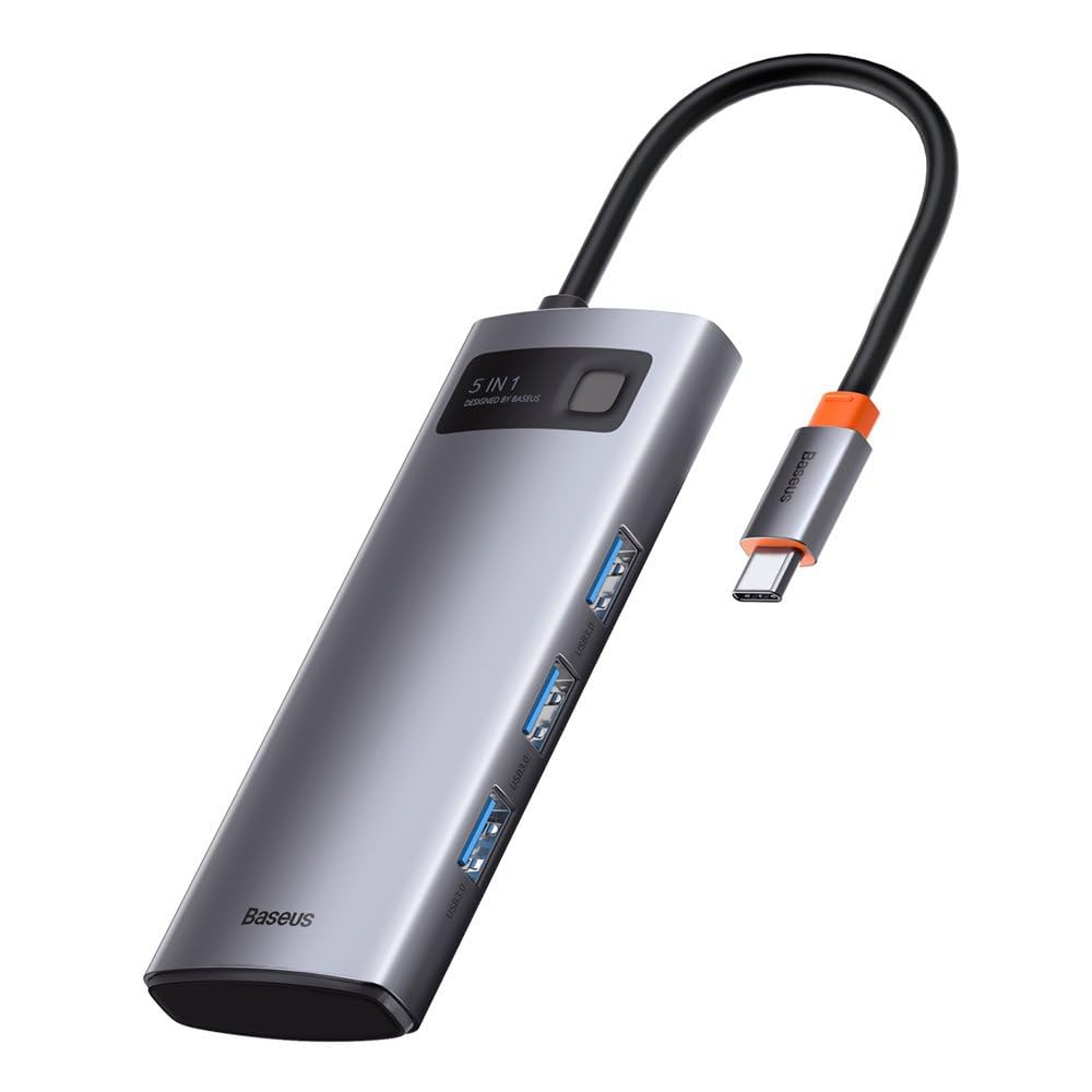 Baseus HUB Adaptador Tipo C Multifuncional 5 en 1 de la Serie Metal Gleam, Gris