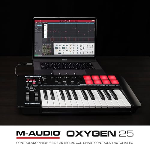M-Audio Oxygen 25 V - Teclado controlador MIDI USB de 25 teclas con Beat Pads, modos Smart Chord y Scale, arpegiador y suite de software incluidos