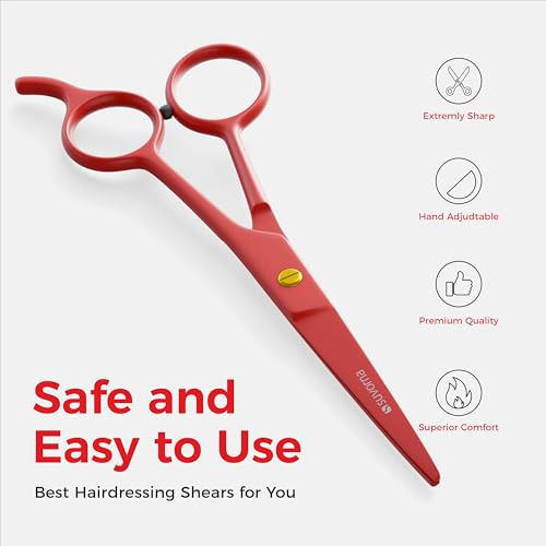 Tijeras de corte de pelo de 6,5 pulgadas para profesionales, barberos y peluqueros - Tijeras de pelo para cortar y recortar - Tijeras de pelo de mano derecha para hombres, mujeres y adultos (ROJO)