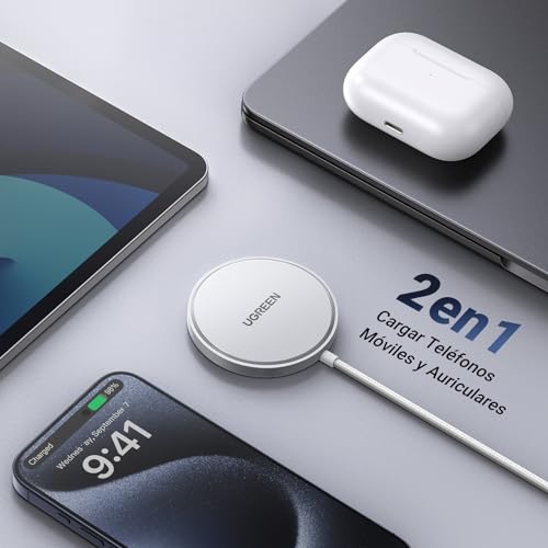 Cargador Inalámbrico UGREEN Blanco 15W MFM-Certificado Carga Rápida para iPhone y AirPods