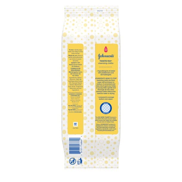 Johnson & Johnson 117008 Head-To-Toe Cleansing Clothe, 15ct (Pack of 6)