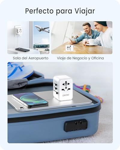 LENCENT Adaptador de Viaje Universal, Cargador Internacional PD20W con 2 Puertos USB y Carga Rápida Tipo C, Cargador de Pared Mundial para iPhone, Samsung, Laptop, Enchufe USA/UK/UE/AUS, Blanco
