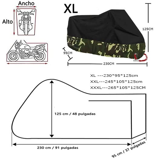 Cubierta Impermeable para Motocicletas, Funda para Moto Impermeable, 190T Tela Oxford Cubierta de Motocicleta, protección contra el Polvo, escombros, Lluvia y Clima, para Harley,Honda,Yamaha, Suzuki