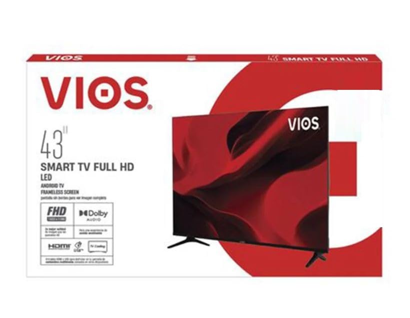 VIOS VI-43T232 Televisor Inteligente Smart TV LED Full HD 1080p de 43" Pulgadas con 60 Hz, Dolby Audio, Diseño Sin Bordes, Conectividad Wi-Fi y HDMI/USB