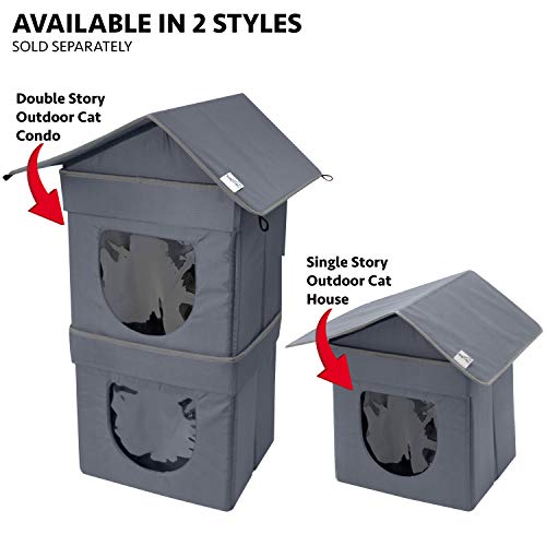 Kitty City Condominio para gatos al aire libre de 2 niveles, cama grande para gato, cubo apilable, cama lavable, casa para gatos interior/condominio, gris (CM-10077-CS01)