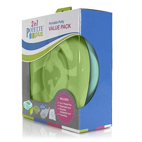Potette Plus - Paquete económico para orinal: Kalencom Potette Plus portátil 2 en 1 y forro plegable reutilizable para uso doméstico (verde azulado/verde)