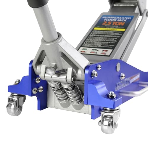 BouPower Gato hidráulico para Piso, hidráulico de Perfil bajo de Aluminio y Acero con Bomba de elevación rápida de Doble pistón, Capacidad de 2.5 toneladas (5 Libras), Color Azul