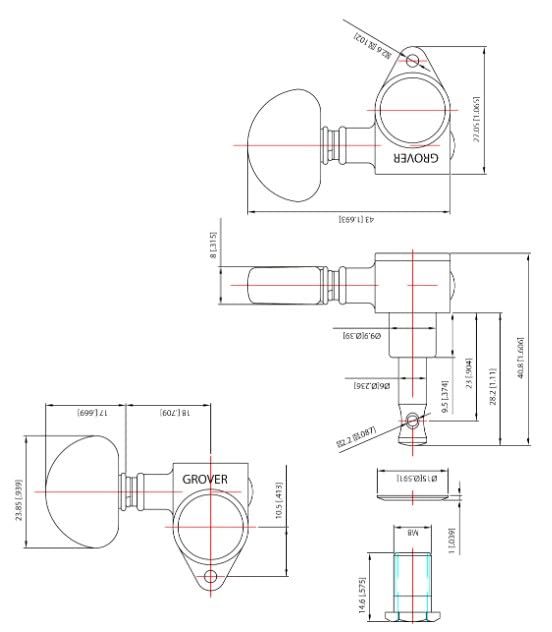 Grover 102-18C ROTOMATICS - Juego de afinadores de guitarra 18:1 3+3 teclas cromadas estilo Sperzel con tonebird Dunlop pulimento, paquete de tela para riñón, botón de afinación fina para acústica o