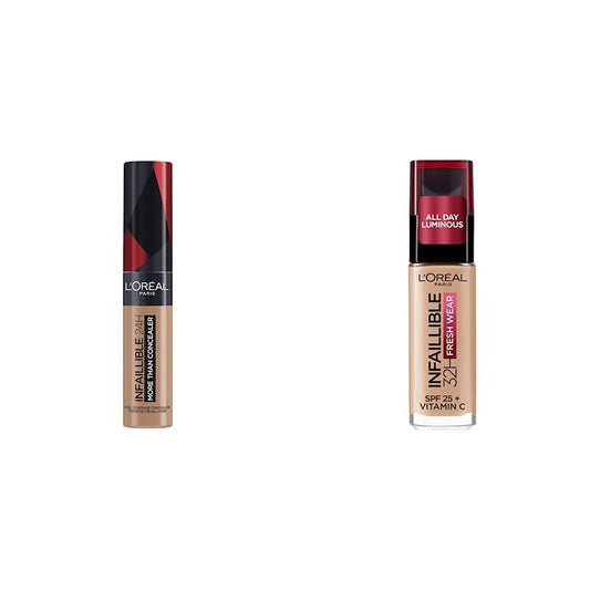 L´Oréal Paris, Corrector liquído de larga duración 24h, Infallible More than concealer,Tono 329 Cashew, 14.4ml + L´Oréal Paris, Base de maquillaje líquida de larga duración, 30ml