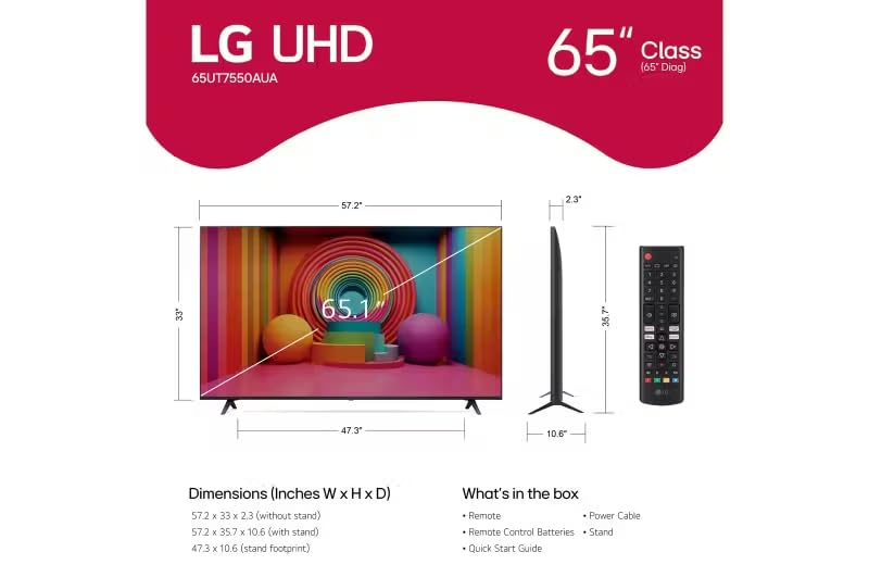 LG Television Smart TV de 65 Pulgadas Class UT7550 Series 4K UHD Smart webOS TV Game Optimizer | Filmmaker Mode | Funciona con Asistente Google y Alexa 65UT7550AUA (Reacondicionado)
