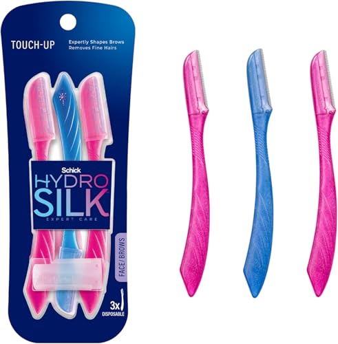 Schick Hydro Silk - Herramienta exfoliante exfoliante multiusos Schick Silk Touch-Up, maquinilla de afeitar para cejas y maquinilla de afeitar facial con cobertura de precisión, 3 unidades