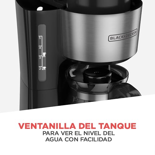 BLACK+DECKER Cafetera 4 en 1, con Vaso Personal y Filtro Permanente con Jarra de Vidrio, 5 Tazas, CM0755S-MX
