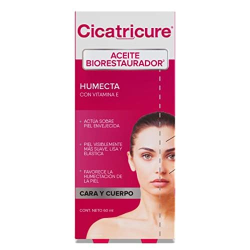 CICATRICURE - Aceite Biorestaurador. Restaura la elasticidad y humectación natural de la piel con Vitamina E, piel más suave y lisa. Para uso para cara y cuerpo, dosificador con 60ml