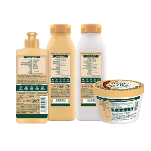 Kit Garnier Fructis Hair Food Cacao Rutina Completa Restauracion Rizos: Shampoo, Acondicionador, Crema para Peinar y Mascarilla, 4 unidades
